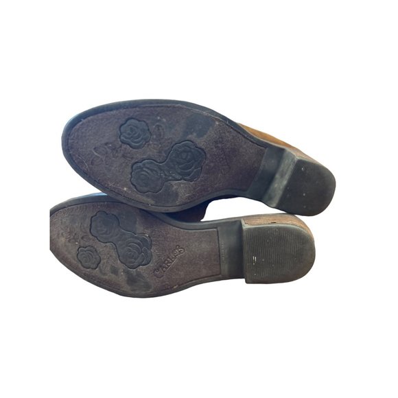 Carlos Santana Womens Shoes 6M Brett Brown Ankle Boot Faux  Laser Cut Suede Heel - Picture 6 of 9